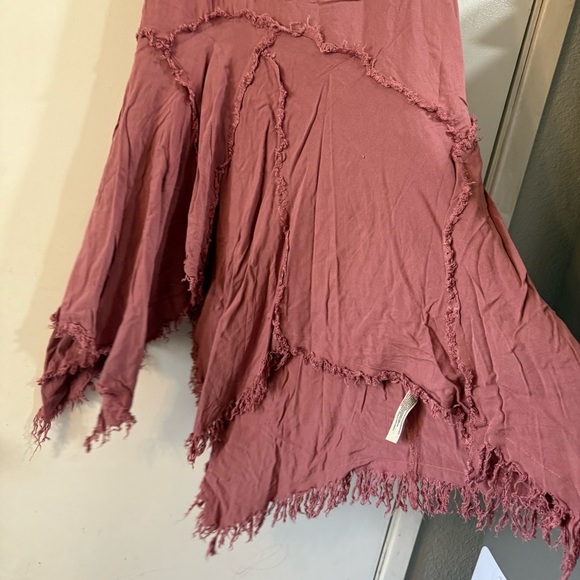 Free People Tattered Up Slip Dress Mauve Pink XS Flowy Boho Distressed Fringe - Picture 3 of 9